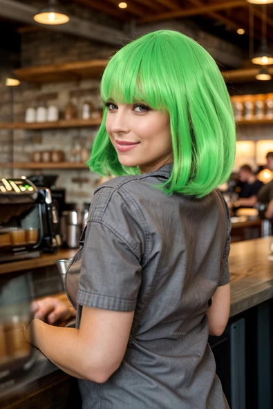 Parti / Animasyon / Tiyatro Küt Kahküllü Fiber Sentetik Peruk - Neon Yeşil - Resim 4