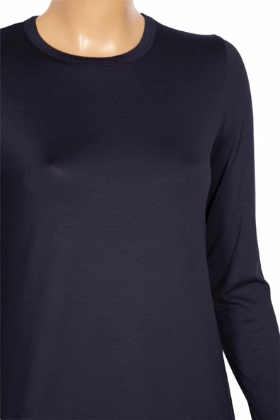 Defrina Kadın Basic Penye O Yaka Lacivert Tunik - Resim 2