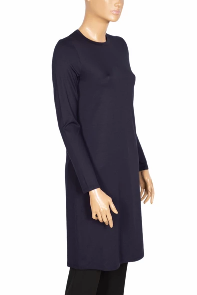 Defrina Kadın Basic Penye O Yaka Lacivert Tunik - Resim 3
