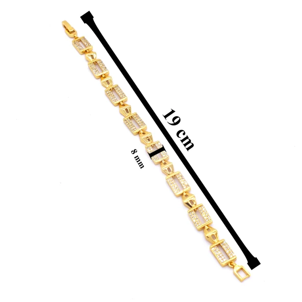 BZ Altın Kaplama Kare Zirkon Taşlı Kadın Zincir Bileklik BLK-823 - 5