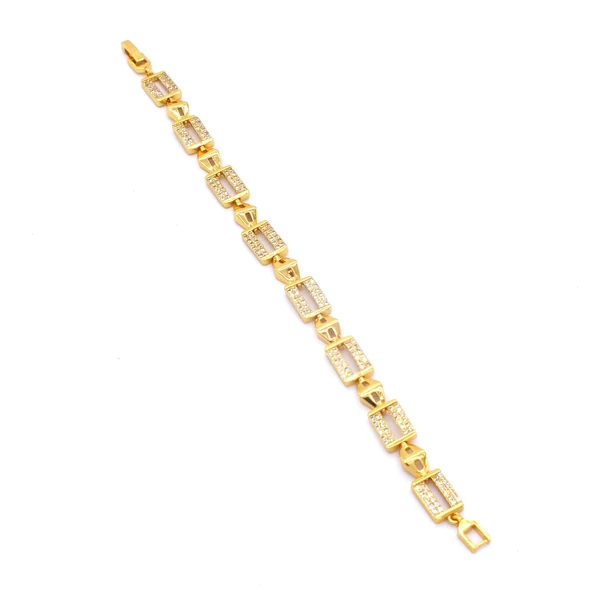 BZ Altın Kaplama Kare Zirkon Taşlı Kadın Zincir Bileklik BLK-823 - 4