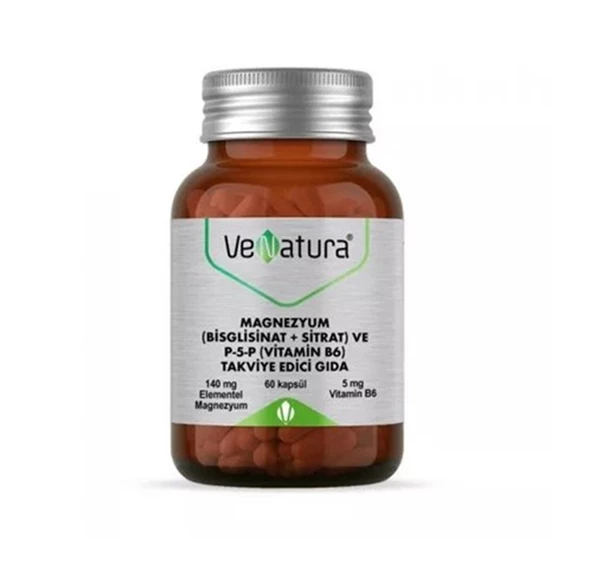 VeNatura Magnezyum MİX (Bisglisinat+Sitrat) ve P5P (Vitamin B6) 60 Kapsül