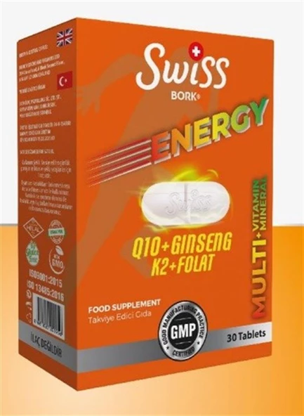 Swiss Bork Energy ( Q10+Ginseng+K2+Folat ) 30 Tablet