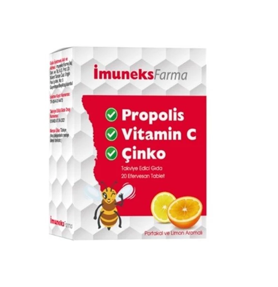 İmuneksFarma Propolis Vitamin C Çinko 20 Efervesan Tablet