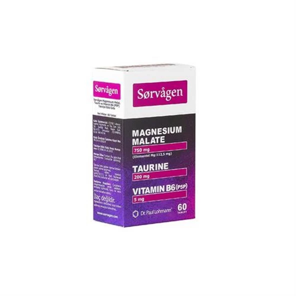 Sorvagen Magnezyum Malat, Taurin ve Vitamin B6 (P5P) 60 Tablet