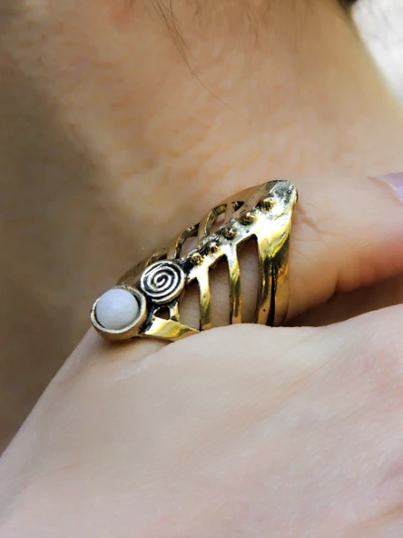 Doğal Taş Yuvarlak Aytaşı Doğal Taşlı Antik Ayarlanabilir Kadın Yüzük euy46ap ürün görseli