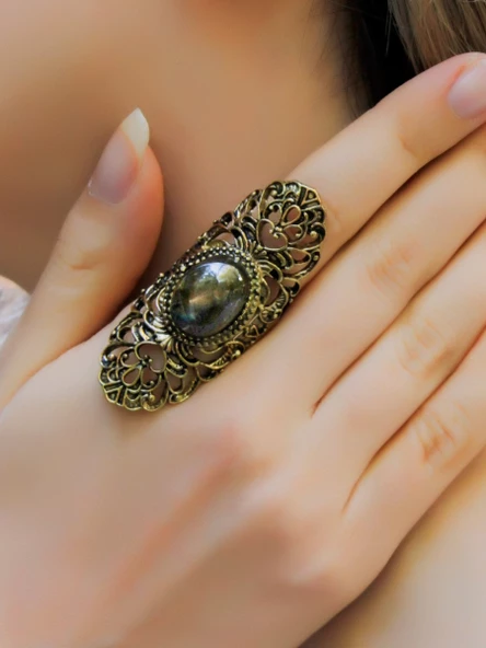 Doğal Taş Labradorit Doğal Taşlı Antik Ayarlanabilir Kadın Yüzük euy45lbt ürün görseli