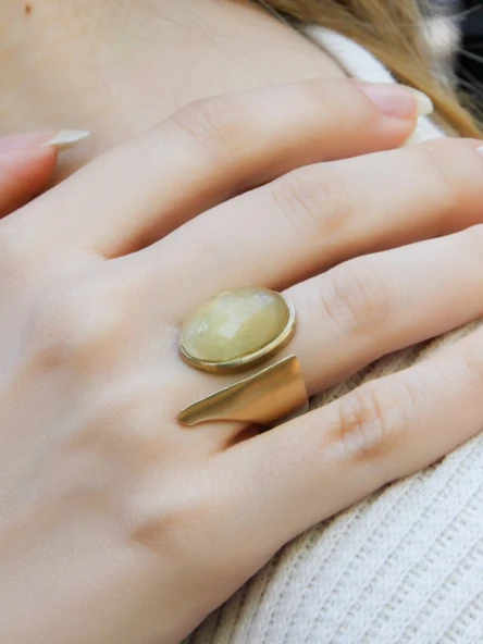 Doğal Taş Sitrin Doğal Taşlı Kadın Ayarlanabilir Yüzük euy2s - Resim 2