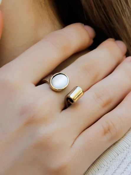 Doğal Taş Sedef Doğal Taşlı Antik Ayarlanabilir Kadın Yüzük euy39sd ürün görseli