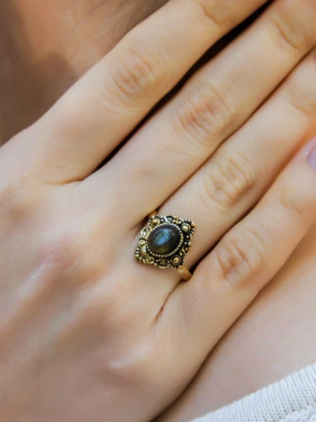 Doğal Taş Labradorit Doğal Taşlı Antik Ayarlanabilir Kadın Yüzük euy20lbt ürün görseli