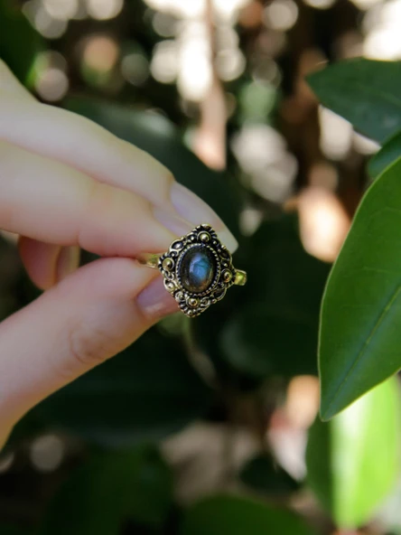 Doğal Taş Labradorit Doğal Taşlı Antik Ayarlanabilir Kadın Yüzük euy20lbt - Resim 3