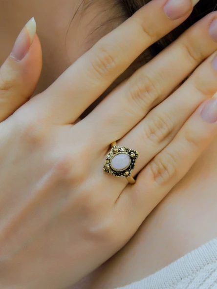 Doğal Taş Aytaşı Doğal Taşlı Antik Ayarlanabilir Kadın Yüzük euy20ay ürün görseli