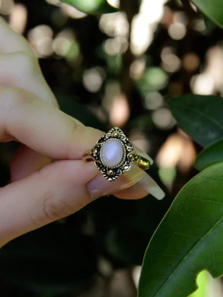 Doğal Taş Aytaşı Doğal Taşlı Antik Ayarlanabilir Kadın Yüzük euy20ay - Resim 3