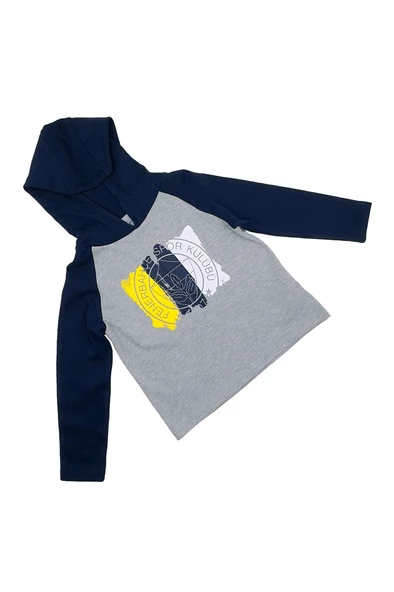 Fenerbahçe Orijinal Lisanslı Kapüşonlu Lacivert Gri Çocuk Sweat Hediyelik Ahşap Kutulu - 3