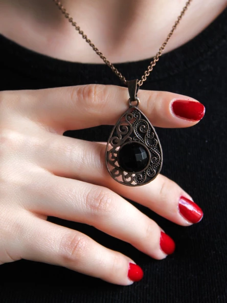 Doğal Taş Oniks Doğal Taşlı Kadın Antik Modelli Kolye 40+5 cm Zincirli euk24o ürün görseli