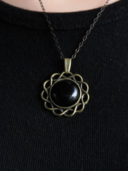 Doğal Taş Oniks Doğal Taşlı Kadın Antik Modelli Kolye 40cm Zincirli euk11o - Resim 2