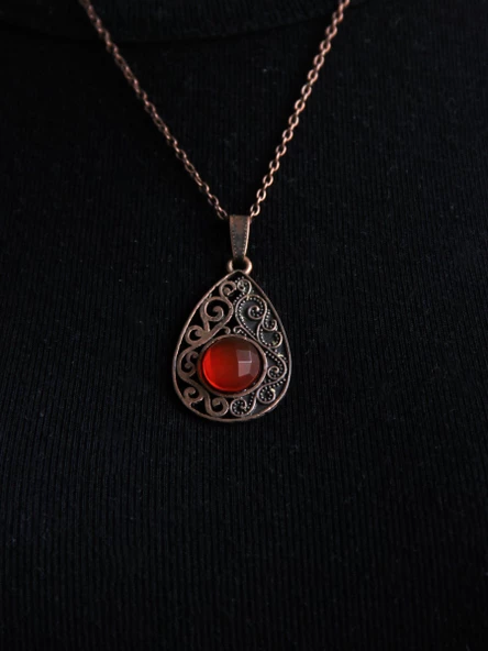 Doğal Taş Akik Doğal Taşlı Kadın Antik Modelli Kolye 40+5 cm Zincirli euk24ai - Resim 2