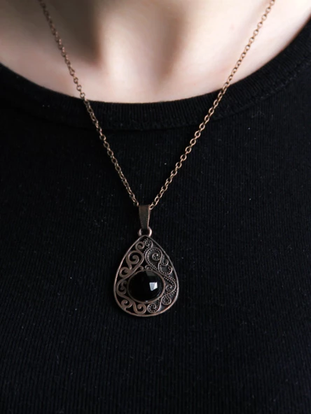 Doğal Taş Oniks Doğal Taşlı Kadın Antik Modelli Kolye 40+5 cm Zincirli euk24o - Resim 2