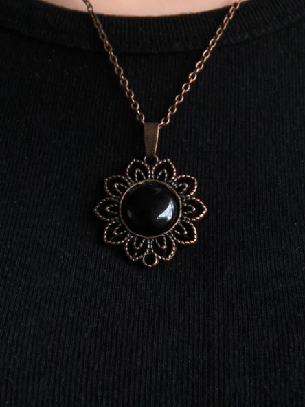 Doğal Taş Oniks Doğal Taşlı Otantik Kadın Kolye 45 Cm Zincirli euk19o - Resim 2