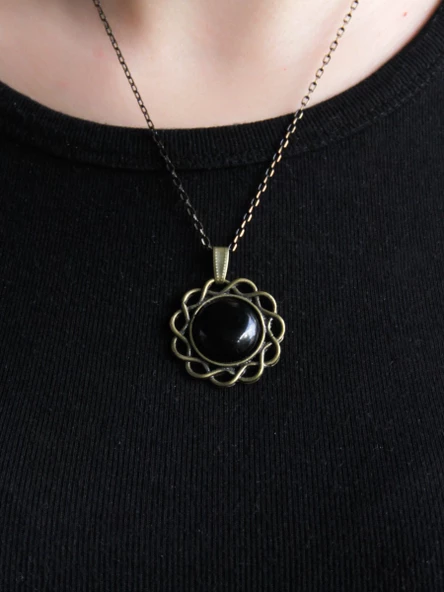 Doğal Taş Oniks Doğal Taşlı Kadın Antik Modelli Kolye 40cm Zincirli euk11o - Resim 3