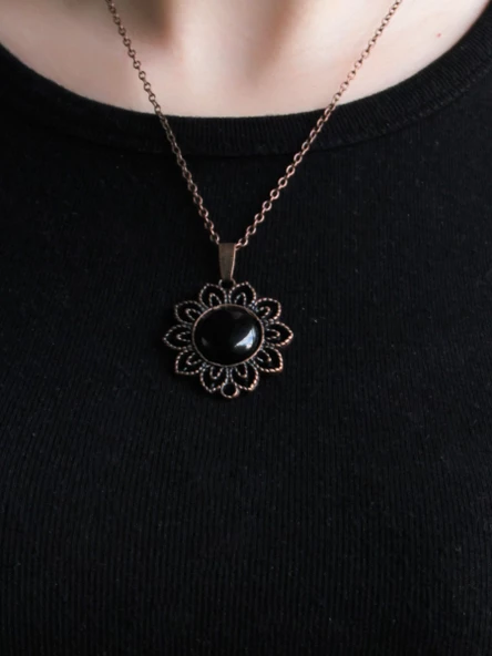 Doğal Taş Oniks Doğal Taşlı Otantik Kadın Kolye 45 Cm Zincirli euk19o - Resim 3