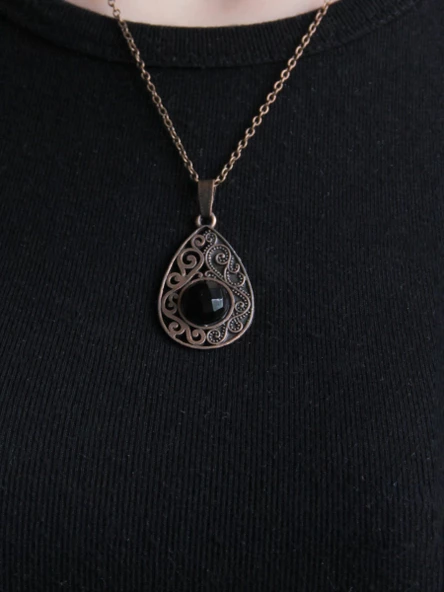 Doğal Taş Oniks Doğal Taşlı Kadın Antik Modelli Kolye 40+5 cm Zincirli euk24o - Resim 3