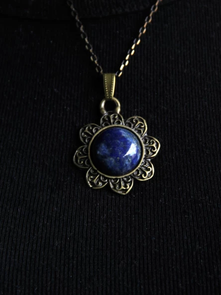 Doğal Taş Lapis Doğal Taşlı Desenli Otantik Kadın Kolye 45 Cm Zincirli euk17lps - 2