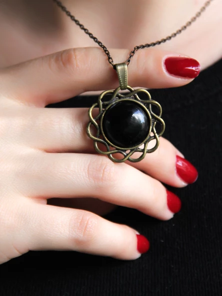 Doğal Taş Oniks Doğal Taşlı Kadın Antik Modelli Kolye 40cm Zincirli euk11o ürün görseli