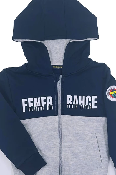 Fenerbahçe Orijinal Lisanslı Kapüşonlu Fermuarlı Lacivert Gri Çocuk Sweat - 3