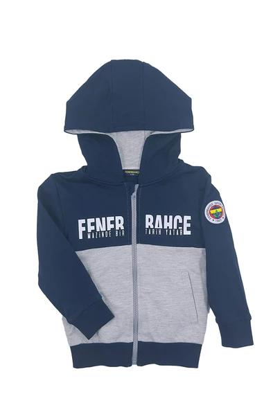 Fenerbahçe Orijinal Lisanslı Kapüşonlu Fermuarlı Lacivert Gri Çocuk Sweat - 5