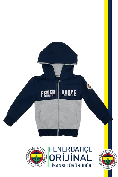 Fenerbahçe Orijinal Lisanslı Kapüşonlu Fermuarlı Lacivert Gri Çocuk Sweat Hediyelik Ahşap Kutulu - 2
