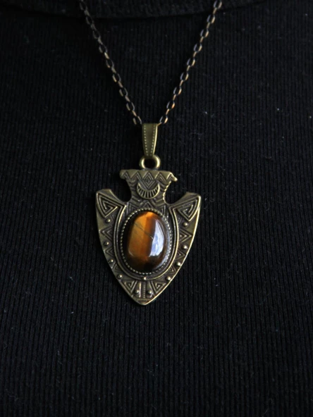 Doğal Taş Kaplangözü Doğal Taşlı Otantik Kadın Kolye 45 Cm Zincirli euk12kg - Resim 3