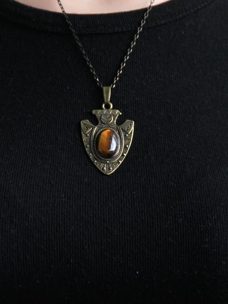 Doğal Taş Kaplangözü Doğal Taşlı Otantik Kadın Kolye 45 Cm Zincirli euk12kg - Resim 2