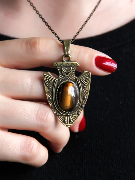 Doğal Taş Kaplangözü Doğal Taşlı Otantik Kadın Kolye 45 Cm Zincirli euk12kg ürün görseli