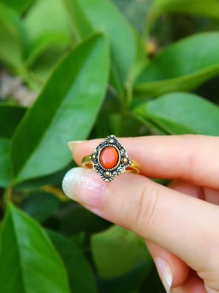 Doğal Taş Akik Doğal Taşlı Antik Ayarlanabilir Kadın Yüzük euy20aa - Resim 3