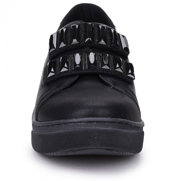 Woggo Pnt 373057 Cilt Günlük Taşlı Simli Kadın Ayakkabı Siyah - 6