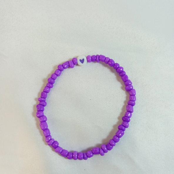 Mor Renkli Boncuklu Kalp Figürlü Kalp Aşk Özlem Sonsuzluk Hediyelik Bileklik - 2