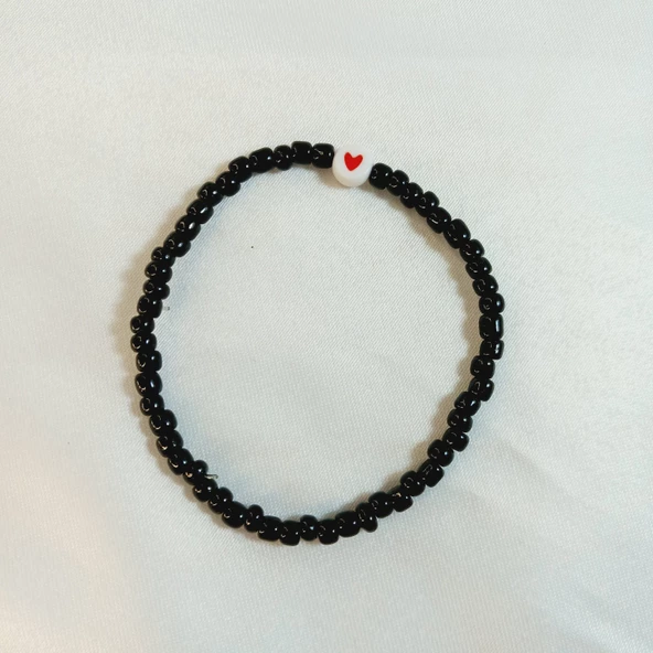 Siyah Renkli Boncuklu Kalp Figürlü Kalp Aşk Özlem Sonsuzluk Hediyelik Bileklik - 2