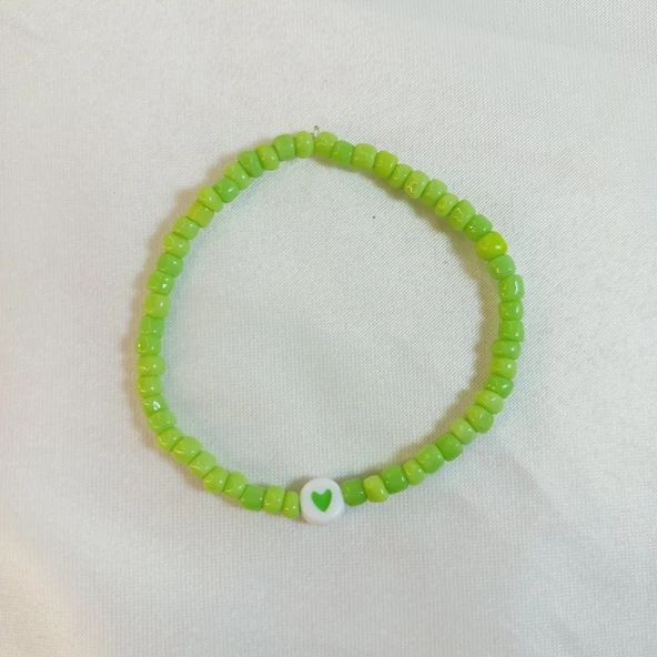 Yeşil Renkli Boncuklu Kalp Figürlü Kalp Aşk Özlem Sonsuzluk Hediyelik Bileklik - 2
