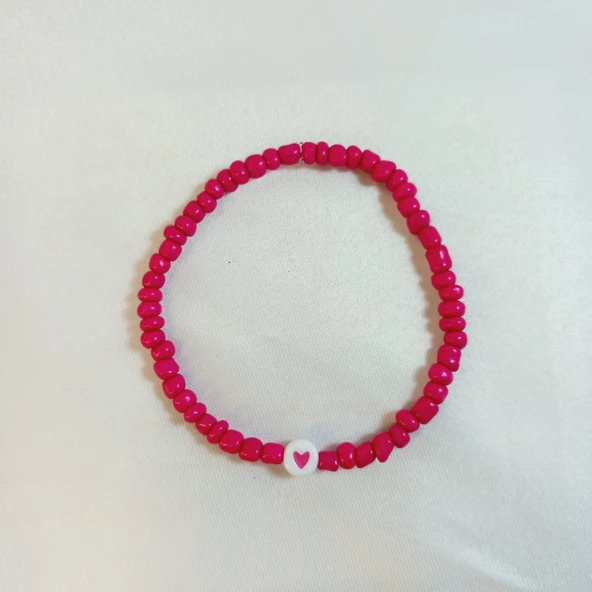 Pembe Renkli Boncuklu Kalp Figürlü Kalp Aşk Özlem Sonsuzluk Hediyelik Bileklik - 2