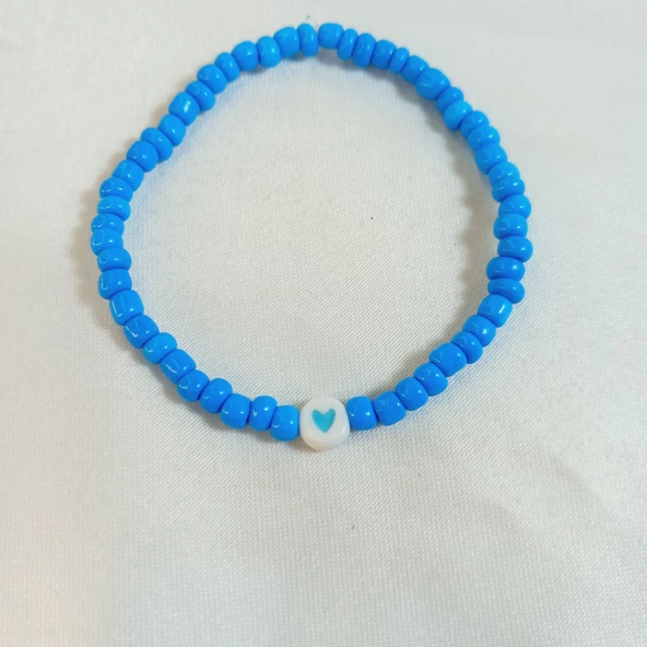 Mavi Renkli Boncuklu Kalp Figürlü Kalp Aşk Özlem Sonsuzluk Hediyelik Bileklik - 2