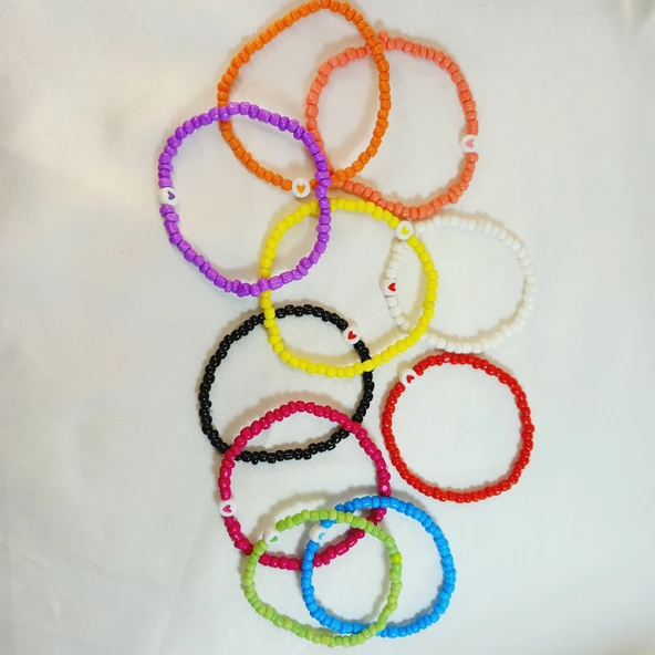 Yavru Ağızı Renkli Boncuklu Kalp Figürlü Kalp Aşk Özlem Sonsuzluk Hediyelik Bileklik - 3