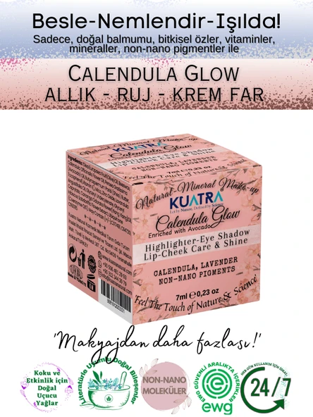 Kuatra Calendula Glow Doğal İçerikli Nemlendirici - Antioksidan Işıltı Veren Balm (Highlighter-Göz Farı-Allık-Ruj) 7ml
