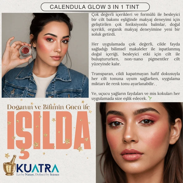 Kuatra Calendula Glow Doğal İçerikli Nemlendirici - Antioksidan Işıltı Veren Balm (Highlighter-Göz Farı-Allık-Ruj) 7ml - 4