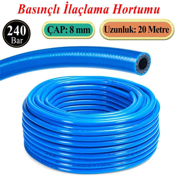 Basınçlı İlaçlama Hortumu 240 Bar 8 mm 20 Metre Ağaç Bitki Yaprak Sebze Meyve Tarım Ziraat Hortum