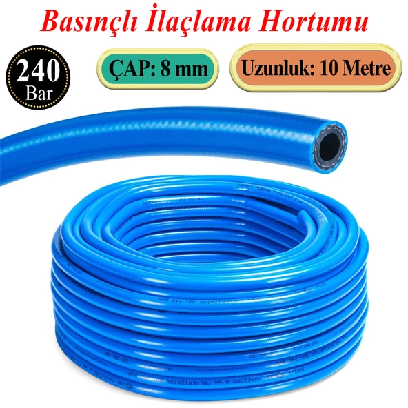 Basınçlı İlaçlama Hortumu 240 Bar 8 mm 10 Metre Ağaç Bitki Yaprak Sebze Meyve Tarım Ziraat Hortum