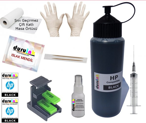 HP 2134 3630 3632 (302) KARTUŞ MÜREKKEP DOLUM SETİ 500ML SİYAH Non Oem