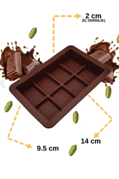 SPRENDA 8 Bölmeli Dubai Çikolatası Yapma Kalıbı Silokon Kek Kalıbı Bpa Free 15 X 10