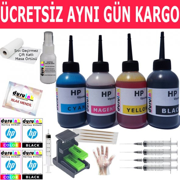 HP J5520 1400 1401 (21 22) KARTUŞ MÜREKKEP DOLUM SETİ 4X100ML RENK Non Oem