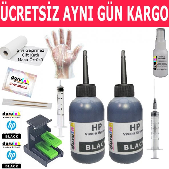 HP 2633 2634 3720 (304) KARTUŞ MÜREKKEP DOLUM SETİ 2X100ML SİYAH Non Oem